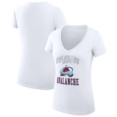 Colorado Avalanche - G-III 4Her by Carl Banks Women's Super-Slim Fit Lightweight Team Logo Graphic V-Neck T-Shirt White