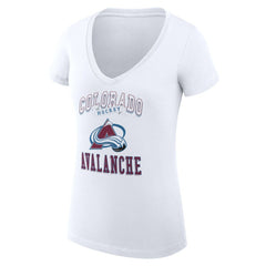 Colorado Avalanche - G-III 4Her by Carl Banks Women's Super-Slim Fit Lightweight Team Logo Graphic V-Neck T-Shirt White
