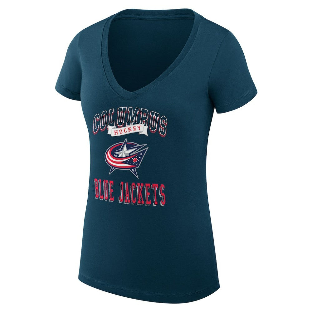 Columbus Blue Jackets - G-III 4Her by Carl Banks Women's Super-Slim Fit Lightweight Team Logo Graphic V-Neck T-Shirt Navy