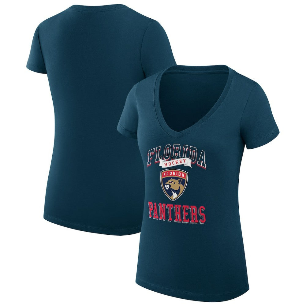 Florida Panthers - G-III 4Her by Carl Banks Women's Super-Slim Fit Lightweight Team Logo Graphic V-Neck T-Shirt Navy