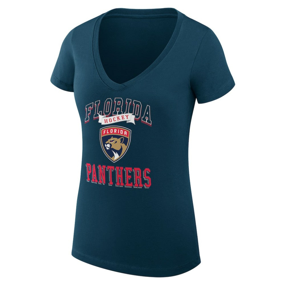 Florida Panthers - G-III 4Her by Carl Banks Women's Super-Slim Fit Lightweight Team Logo Graphic V-Neck T-Shirt Navy