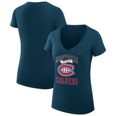 Montreal Canadiens - G-III 4Her by Carl Banks Women's Super-Slim Fit Lightweight Team Logo Graphic V-Neck T-Shirt Navy