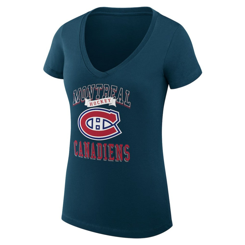 Montreal Canadiens - G-III 4Her by Carl Banks Women's Super-Slim Fit Lightweight Team Logo Graphic V-Neck T-Shirt Navy