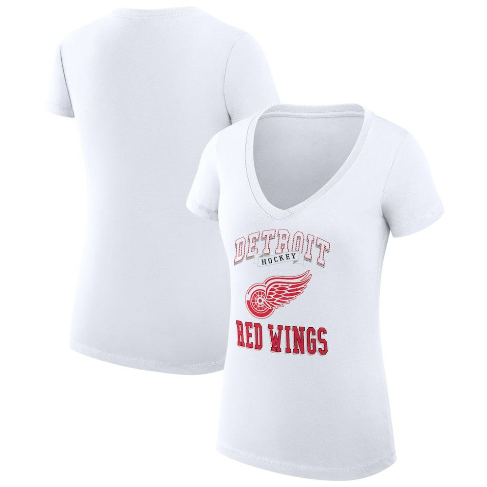 Detroit Red Wings - G-III 4Her by Carl Banks Women's Super-Slim Fit Lightweight Team Logo Graphic V-Neck T-Shirt White
