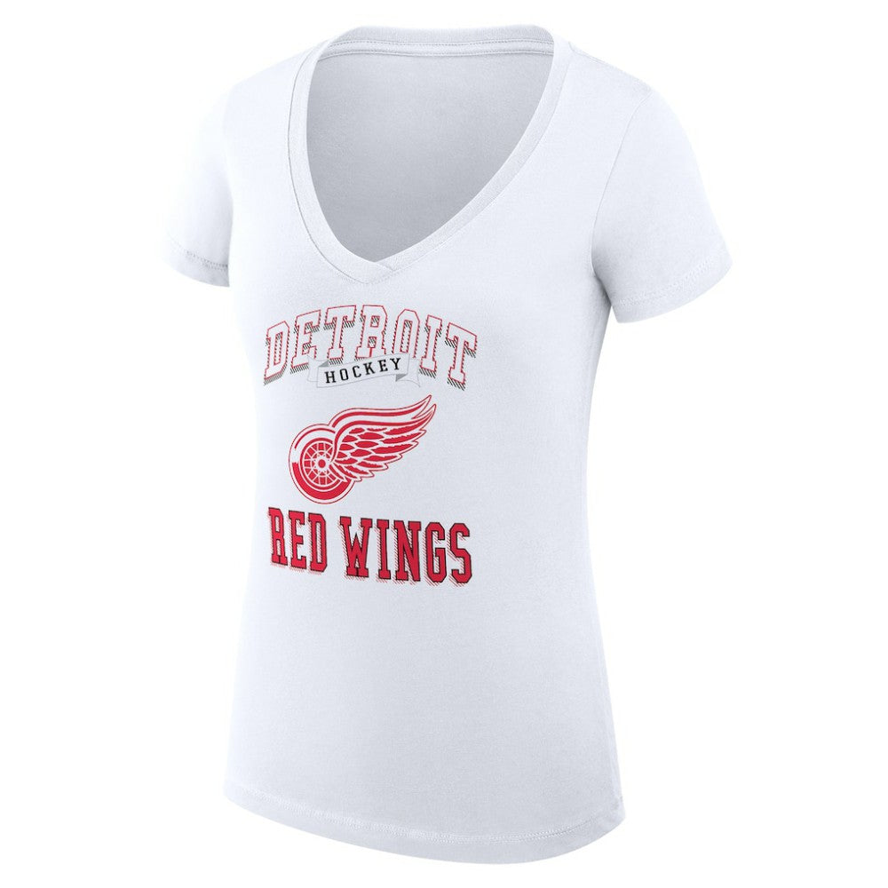 Detroit Red Wings - G-III 4Her by Carl Banks Women's Super-Slim Fit Lightweight Team Logo Graphic V-Neck T-Shirt White