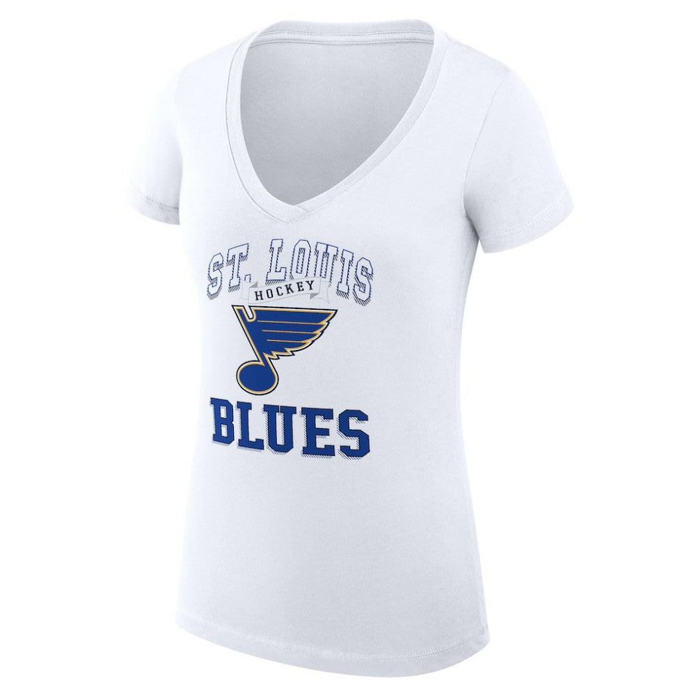 St. Louis Blues - G-III 4Her by Carl Banks Women's Super-Slim Fit Lightweight Team Logo Graphic V-Neck T-Shirt White