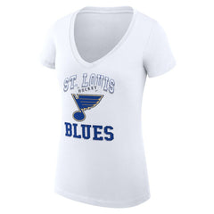 St. Louis Blues - G-III 4Her by Carl Banks Women's Super-Slim Fit Lightweight Team Logo Graphic V-Neck T-Shirt White