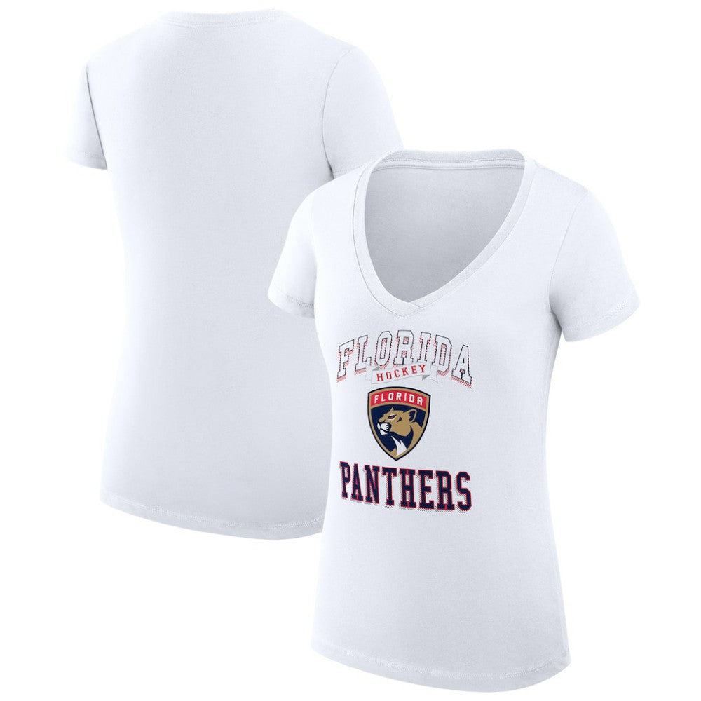 Florida Panthers - G-III 4Her by Carl Banks Women's Super-Slim Fit Lightweight Team Logo Graphic V-Neck T-Shirt White