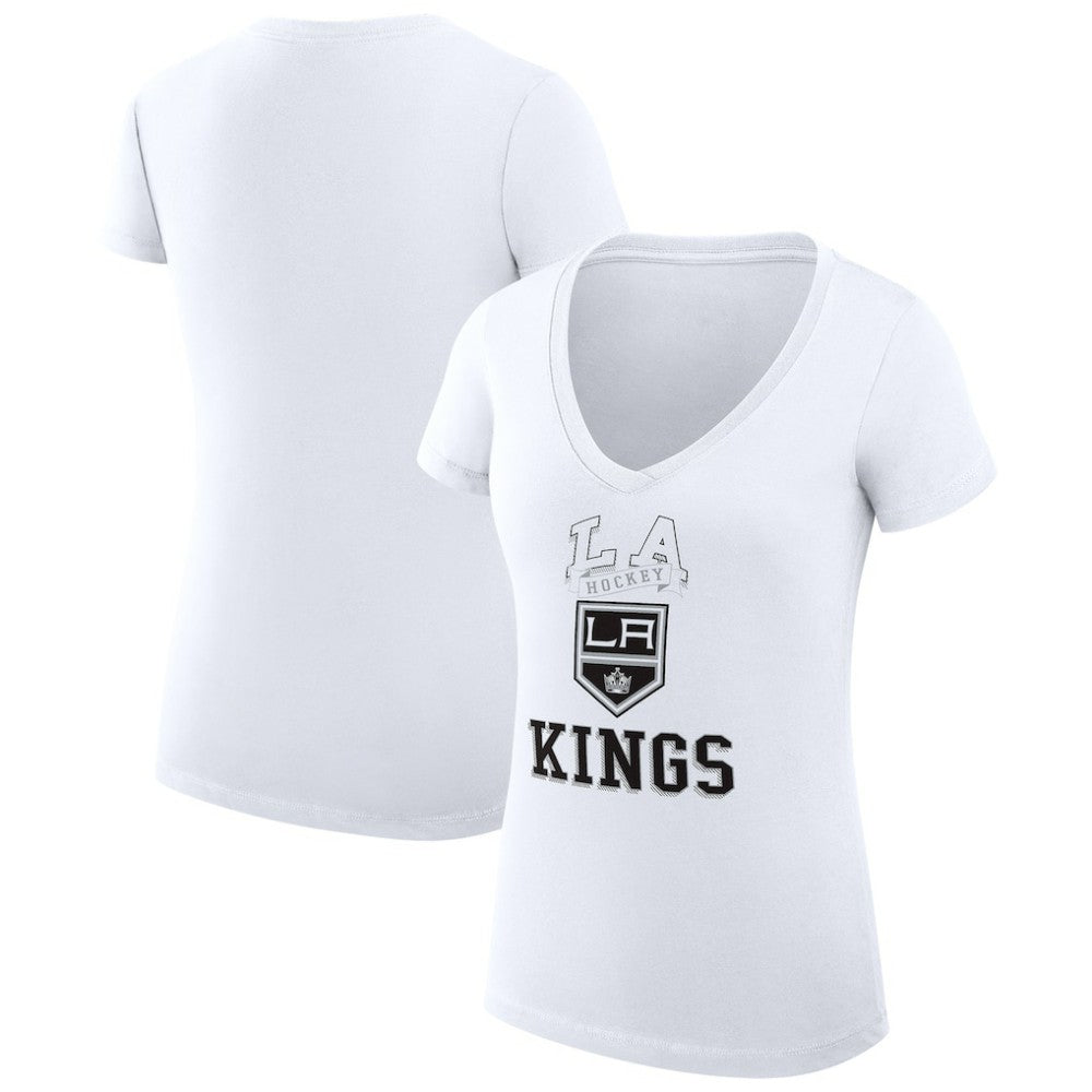 Los Angeles Kings - G-III 4Her by Carl Banks Women's Super-Slim Fit Lightweight Team Logo Graphic V-Neck T-Shirt White