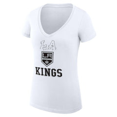 Los Angeles Kings - G-III 4Her by Carl Banks Women's Super-Slim Fit Lightweight Team Logo Graphic V-Neck T-Shirt White