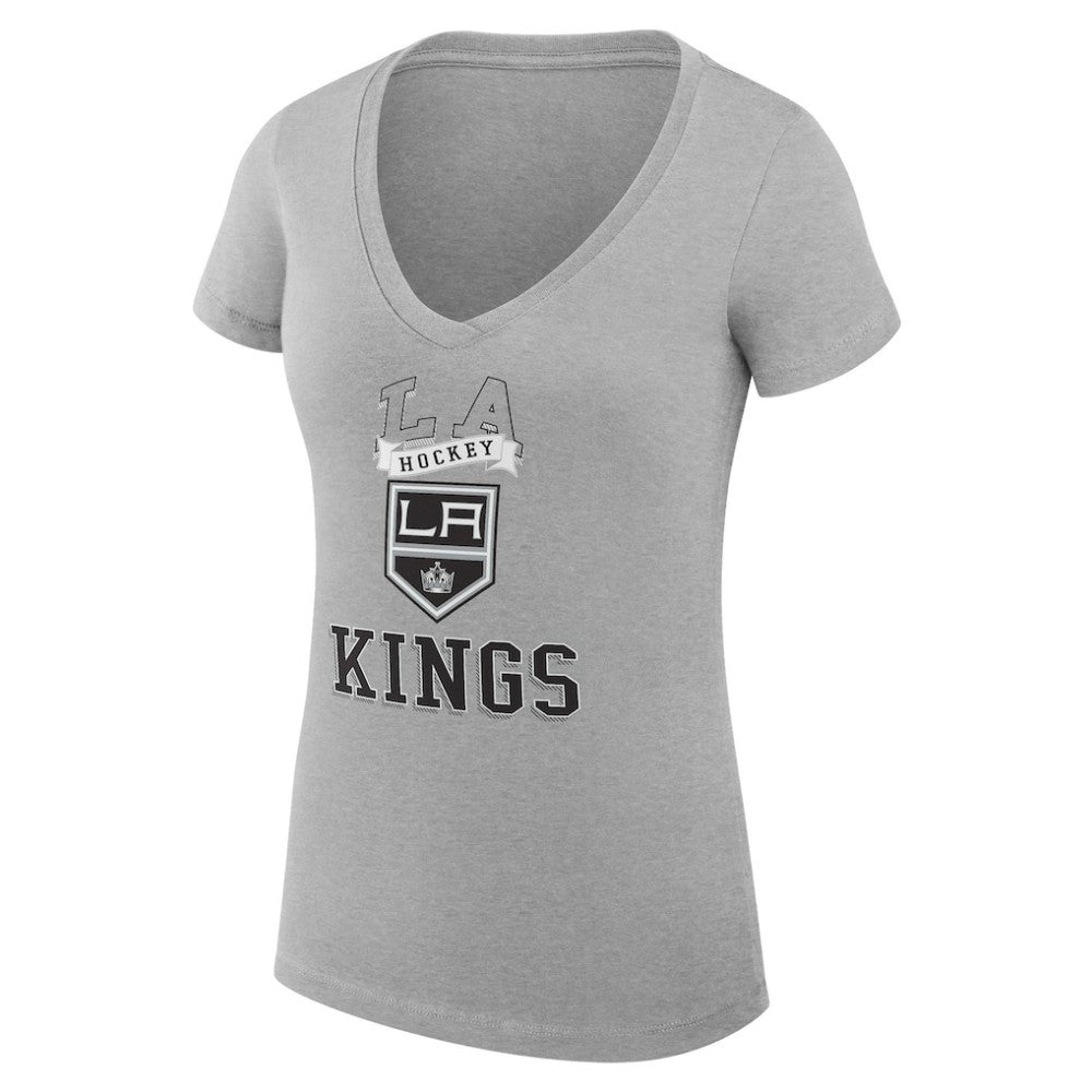 Los Angeles Kings - G-III 4Her by Carl Banks Women's Super-Slim Fit Lightweight Team Logo Graphic V-Neck T-Shirt Heather Gray