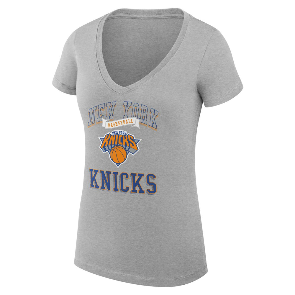 NBA - New York Knicks G-III 4Her by Carl Banks Women's Super-Slim Fit Lightweight Team Logo V-Neck T-Shirt - Heather Gray