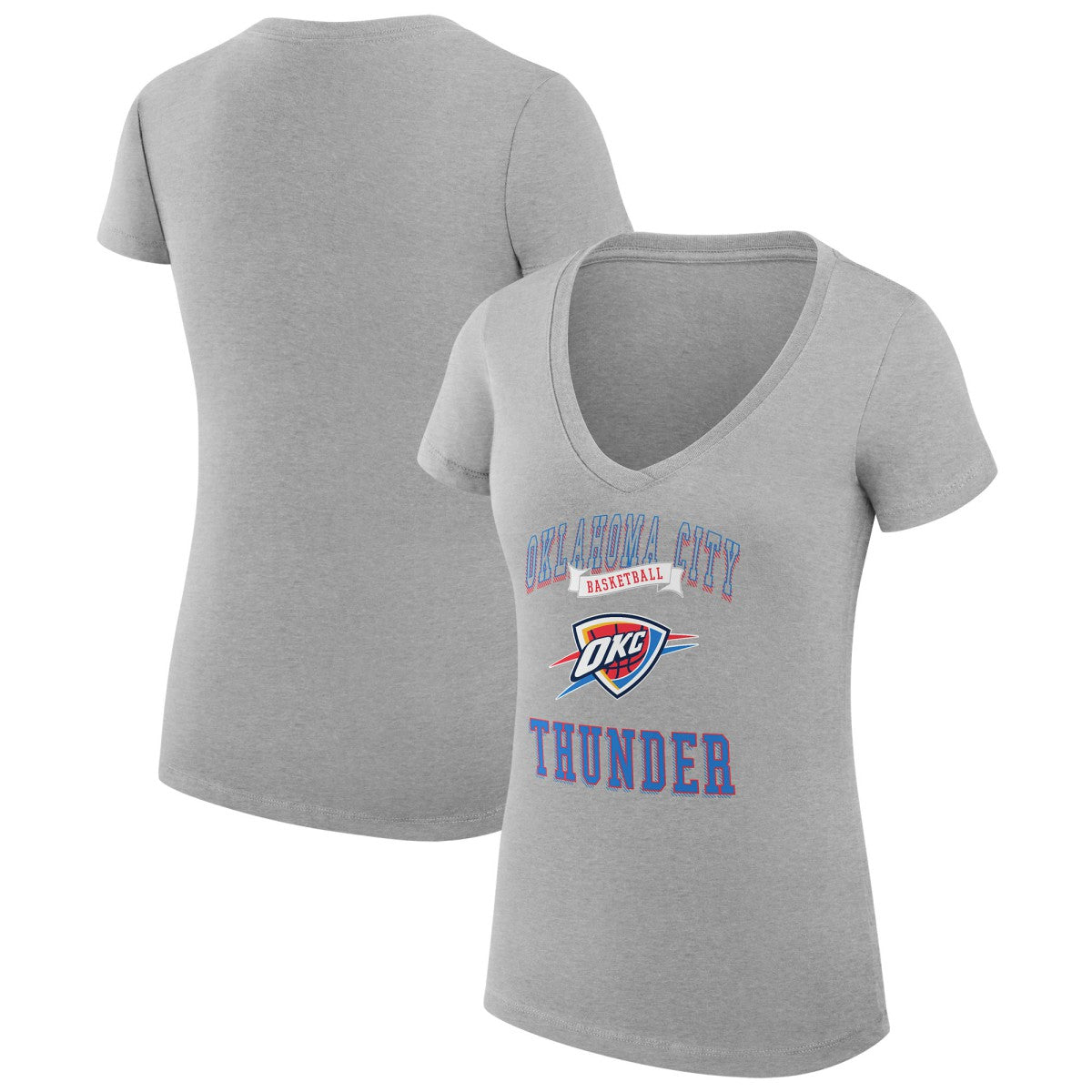 NBA - Oklahoma City Thunder G-III 4Her by Carl Banks Women's Super-Slim Fit Lightweight Team Logo V-Neck T-Shirt - Heather Gray