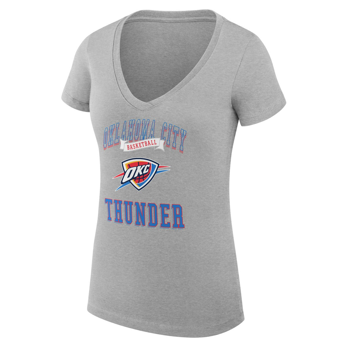 NBA - Oklahoma City Thunder G-III 4Her by Carl Banks Women's Super-Slim Fit Lightweight Team Logo V-Neck T-Shirt - Heather Gray