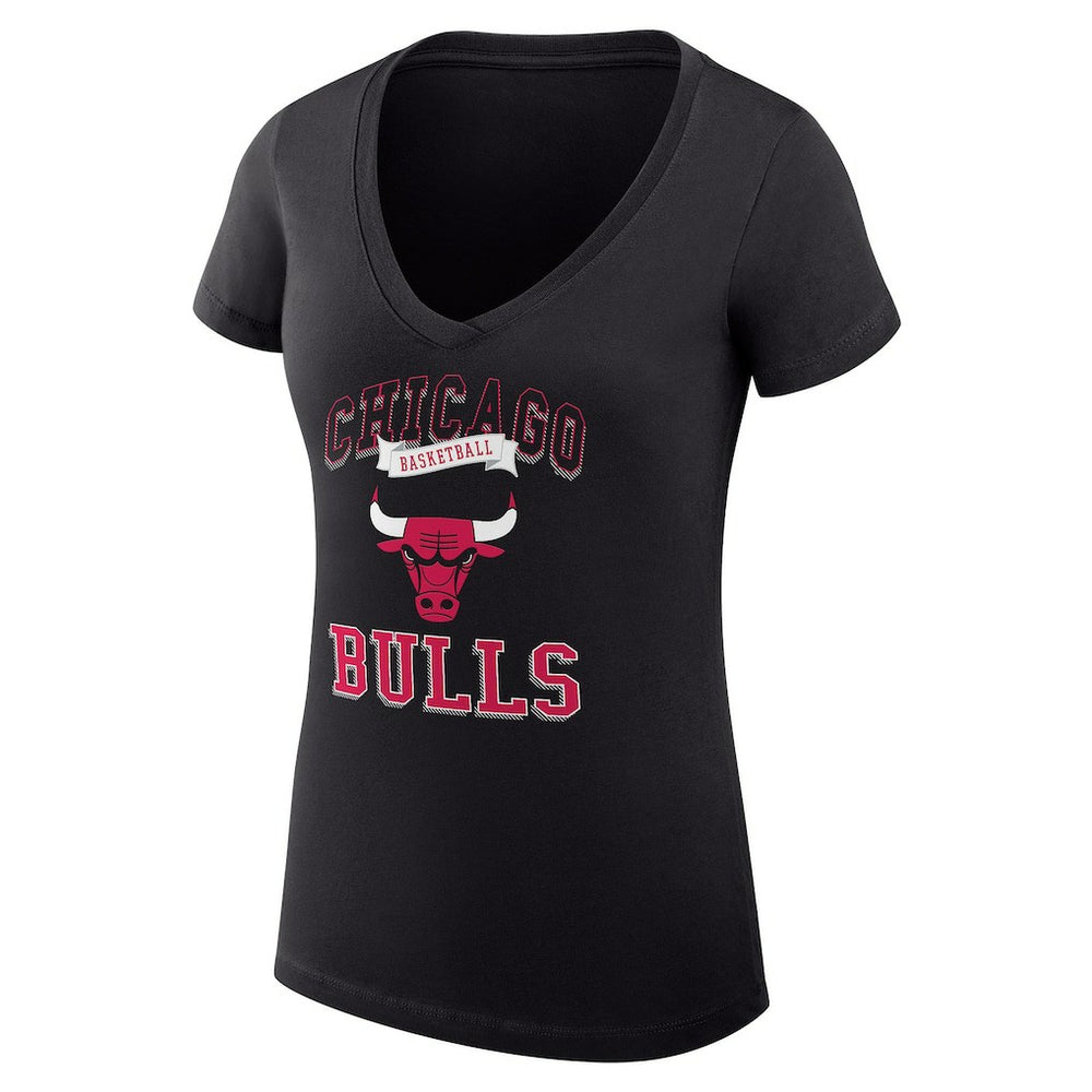 NBA - Chicago Bulls G-III 4Her by Carl Banks Women's Super-Slim Fit Lightweight Team Logo V-Neck T-Shirt - Black