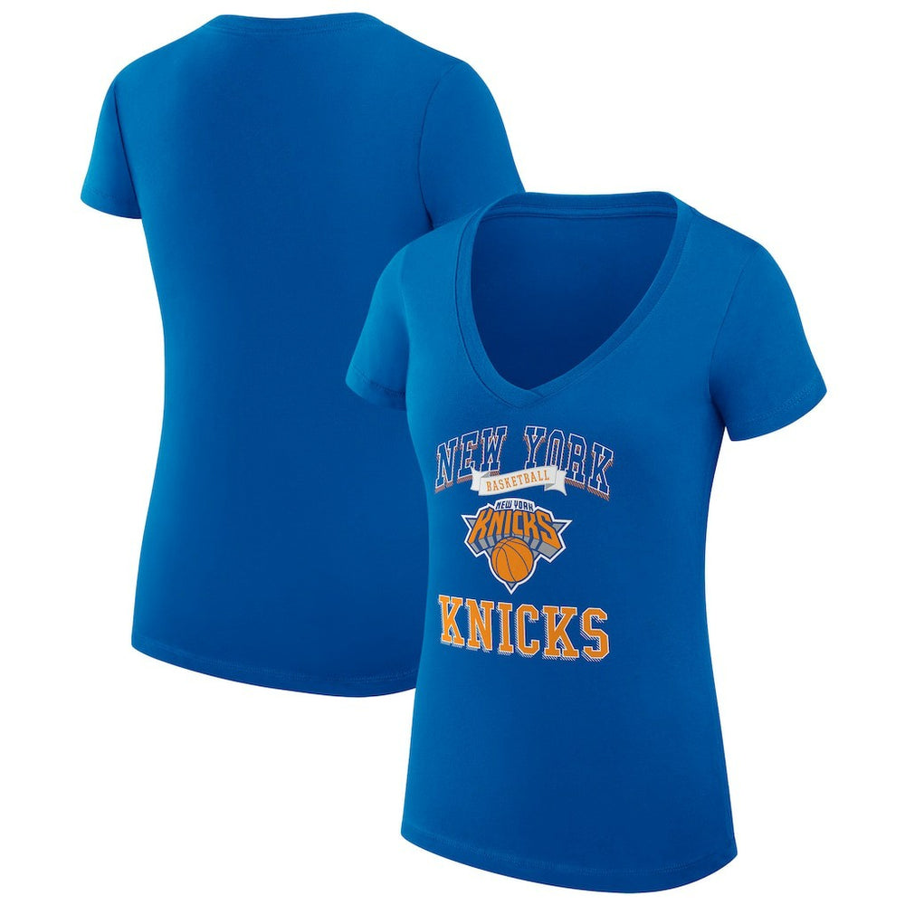 NBA - New York Knicks G-III 4Her by Carl Banks Women's Super-Slim Fit Lightweight Team Logo V-Neck T-Shirt - Blue