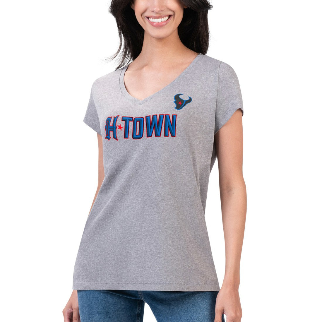 Houston Texans G-III 4Her by Carl Banks Women's Super-Slim Fit Lightweight H-Town V-Neck T-Shirt Heather Gray - NFL