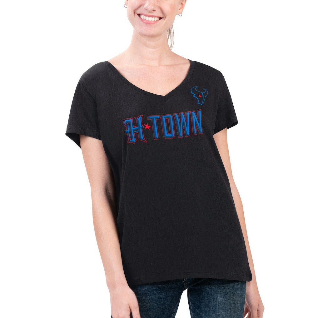 Houston Texans G-III 4Her by Carl Banks Women's Super-Slim Fit Lightweight H-Town V-Neck T-Shirt Black - NFL