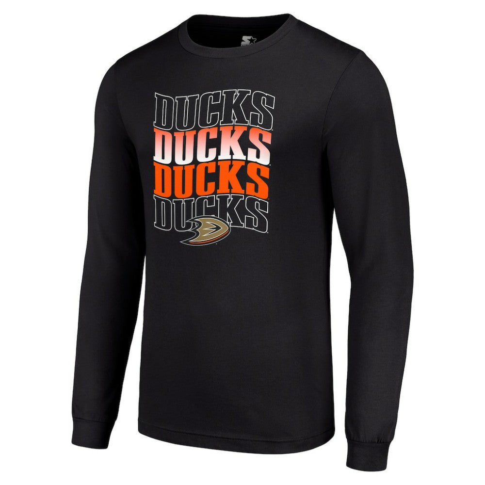 Anaheim Ducks - Starter Four Team Name Logo Long Sleeve Graphic T-Shirt Black