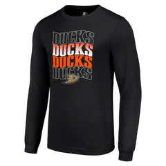 Anaheim Ducks - Starter Four Team Name Logo Long Sleeve Graphic T-Shirt Black