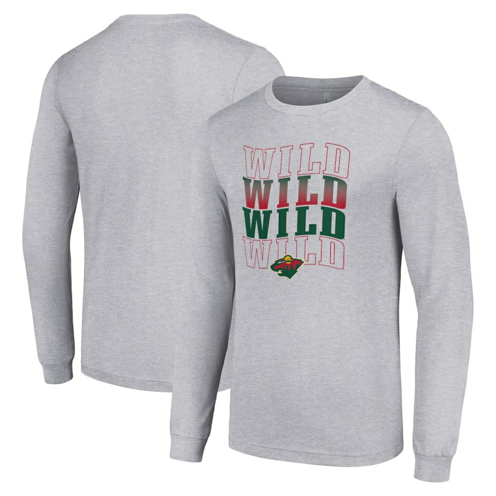 Minnesota Wild - Starter Four Team Name Logo Long Sleeve Graphic T-Shirt Heather Gray