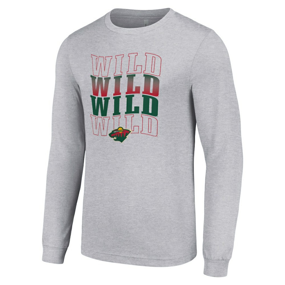 Minnesota Wild - Starter Four Team Name Logo Long Sleeve Graphic T-Shirt Heather Gray