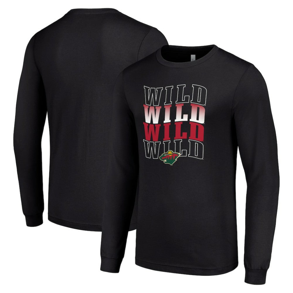 Minnesota Wild - Starter Four Team Name Logo Long Sleeve Graphic T-Shirt Black