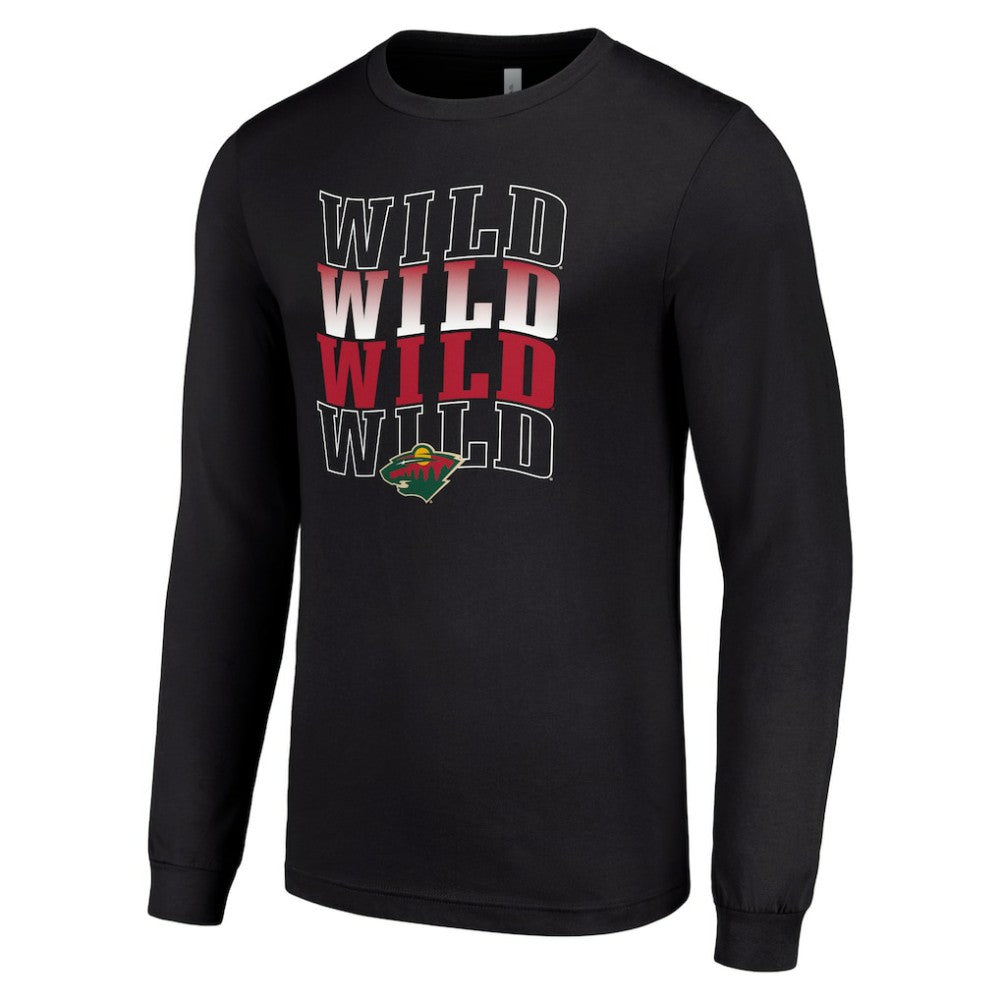 Minnesota Wild - Starter Four Team Name Logo Long Sleeve Graphic T-Shirt Black