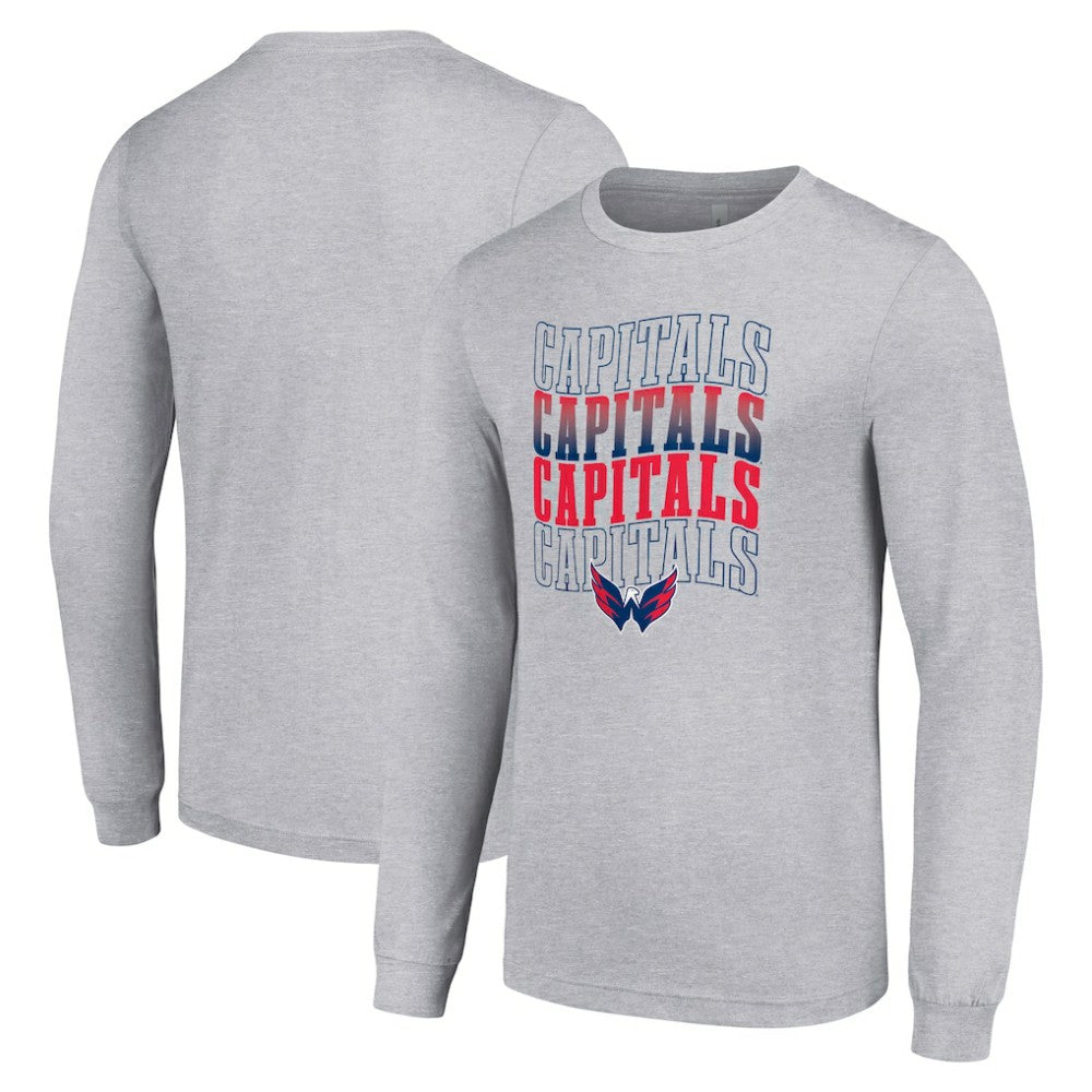 Washington Capitals Starter Four Team Name Logo Long Sleeve Graphic T-Shirt Heather Gray