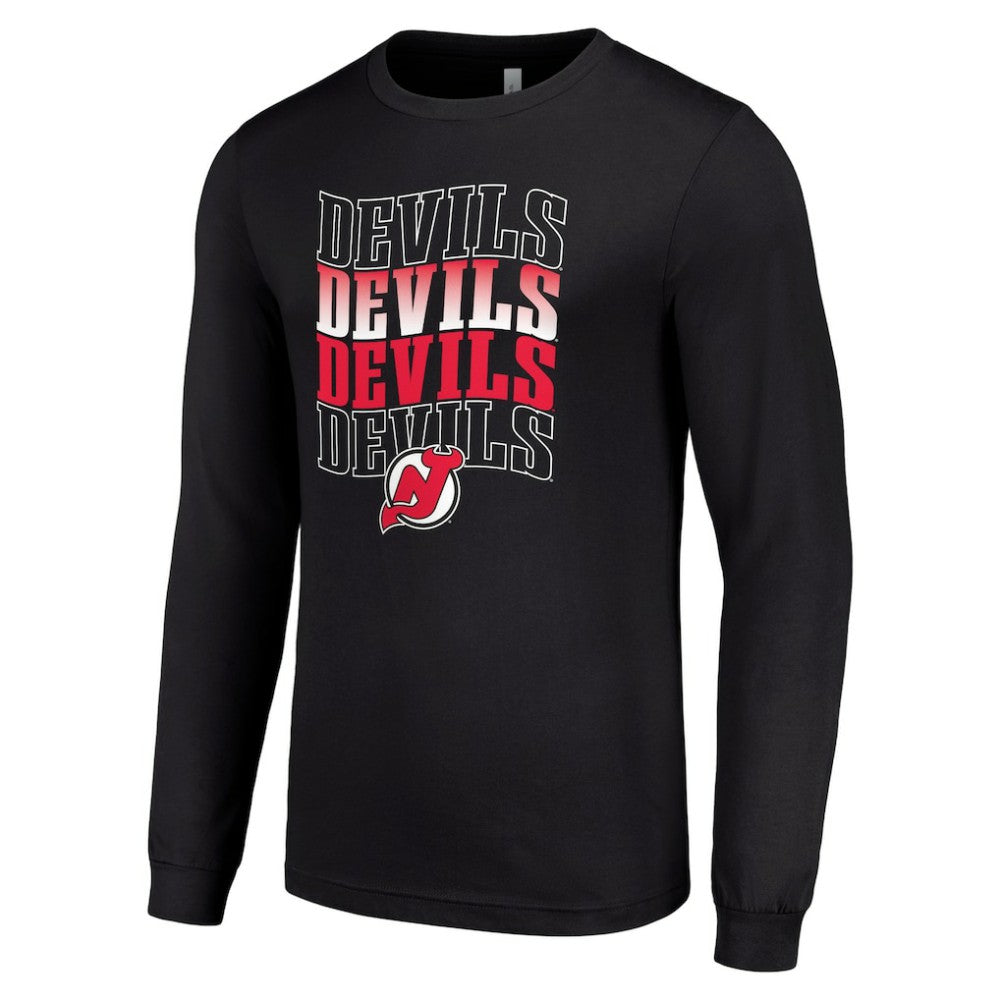 New Jersey Devils - Starter Four Team Name Logo Long Sleeve Graphic T-Shirt Black