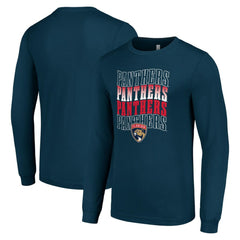 Florida Panthers - Starter Four Team Name Logo Long Sleeve Graphic T-Shirt Navy