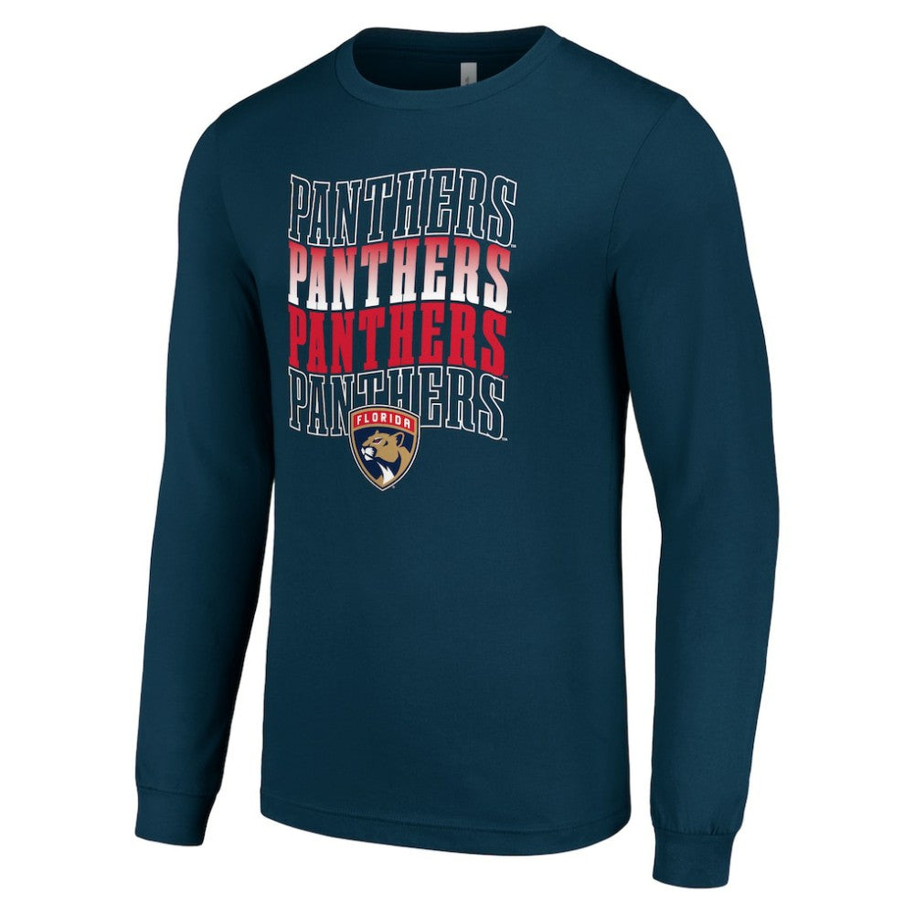 Florida Panthers - Starter Four Team Name Logo Long Sleeve Graphic T-Shirt Navy