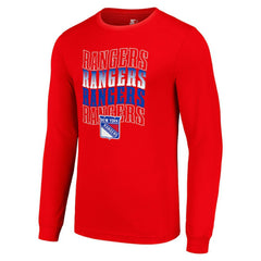 New York Rangers Starter Four Team Name Logo Long Sleeve Graphic T-Shirt Red