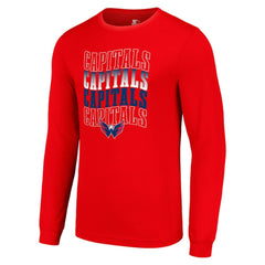 Washington Capitals Starter Four Team Name Logo Long Sleeve Graphic T-Shirt Red