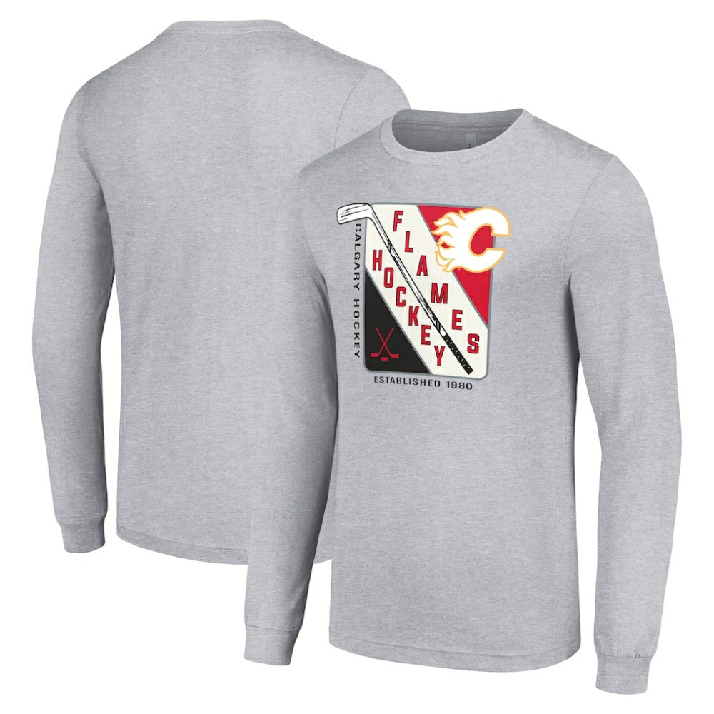 Calgary Flames - Starter Shield Long Sleeve Graphic T-Shirt Heather Gray
