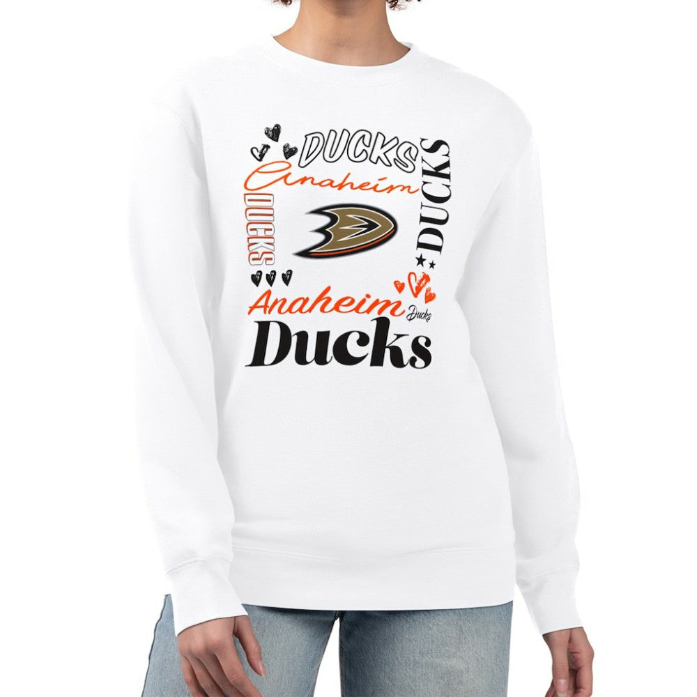 Anaheim Ducks - G-III 4Her by Carl Banks Women's Collage Graphic Fleece Long Sleeve Pullover Sweatshirt White