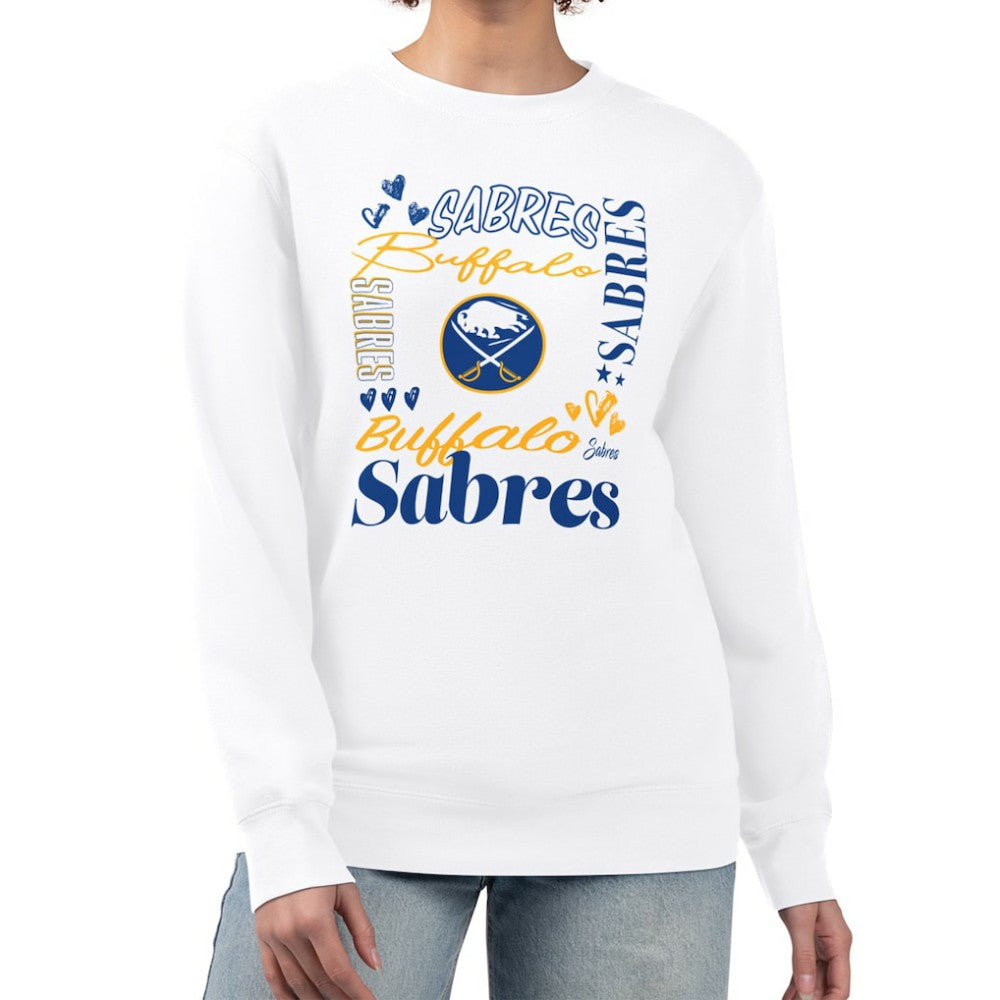 Buffalo Sabres - G-III 4Her by Carl Banks Women's Collage Graphic Fleece Long Sleeve Pullover Sweatshirt White