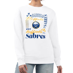 Buffalo Sabres - G-III 4Her by Carl Banks Women's Collage Graphic Fleece Long Sleeve Pullover Sweatshirt White