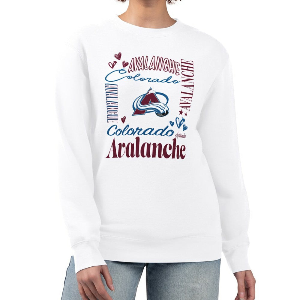 Colorado Avalanche - G-III 4Her by Carl Banks Women's Collage Graphic Fleece Long Sleeve Pullover Sweatshirt White