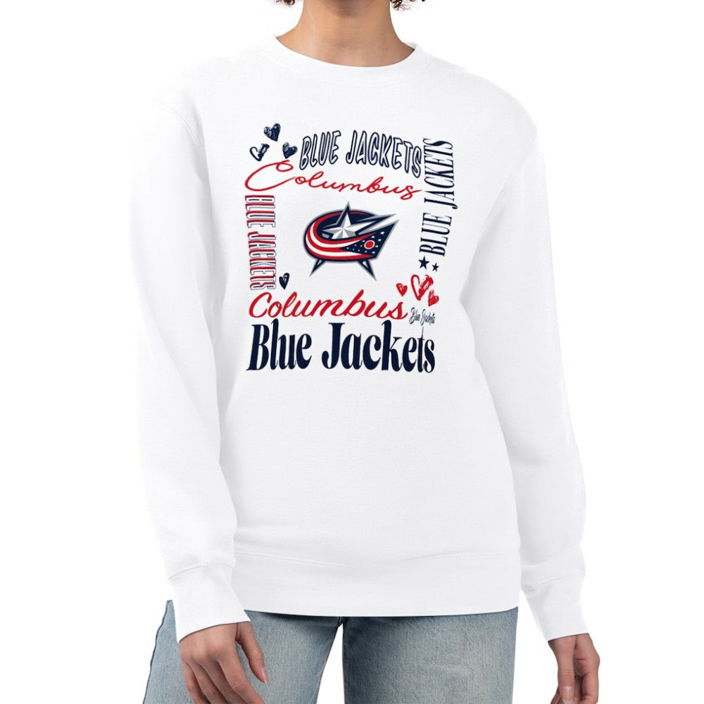 Columbus Blue Jackets - G-III 4Her by Carl Banks Women's Collage Graphic Fleece Long Sleeve Pullover Sweatshirt White