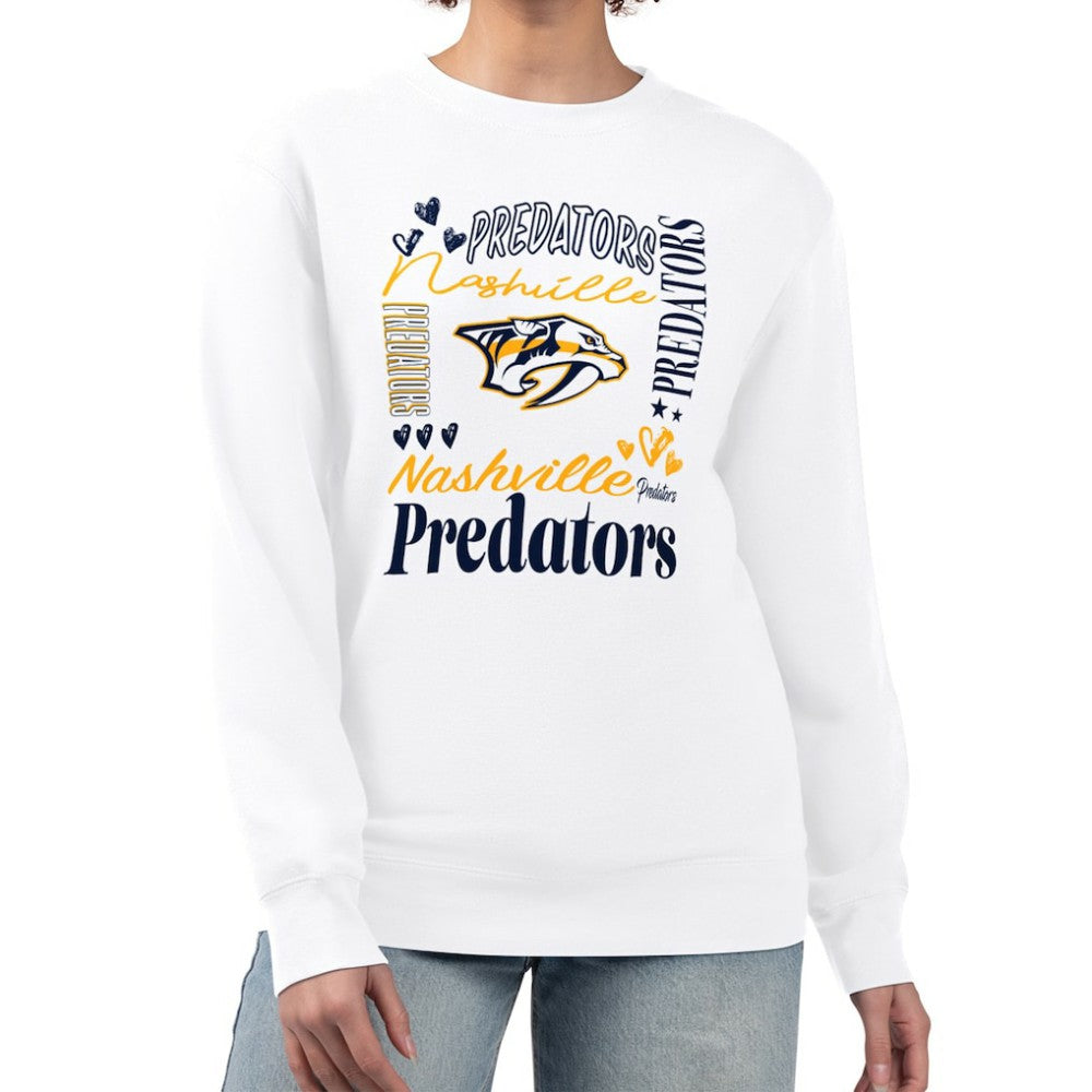 Nashville Predators - G-III 4Her by Carl Banks Women's Collage Graphic Fleece Long Sleeve Pullover Sweatshirt White
