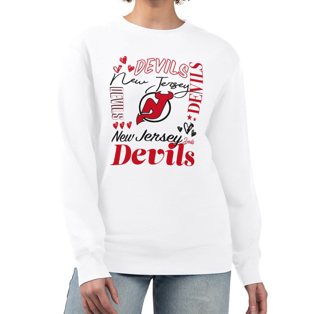 New Jersey Devils - G-III 4Her by Carl Banks Women's Collage Graphic Fleece Long Sleeve Pullover Sweatshirt White