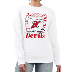 New Jersey Devils - G-III 4Her by Carl Banks Women's Collage Graphic Fleece Long Sleeve Pullover Sweatshirt White