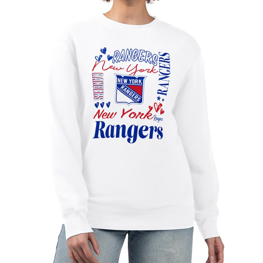 New York Rangers G-III 4Her by Carl Banks Women's Collage Graphic Fleece Long Sleeve Pullover Sweatshirt White