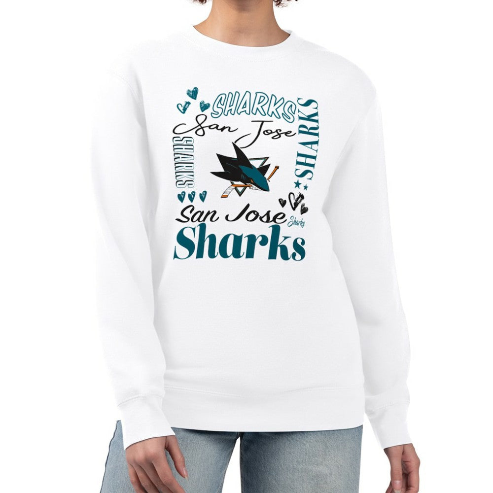 San Jose Sharks - G-III 4Her by Carl Banks Women's Collage Graphic Fleece Long Sleeve Pullover Sweatshirt White