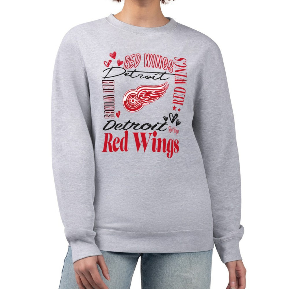 Detroit Red Wings - G-III 4Her by Carl Banks Women's Collage Graphic Fleece Long Sleeve Pullover Sweatshirt Heather Gray