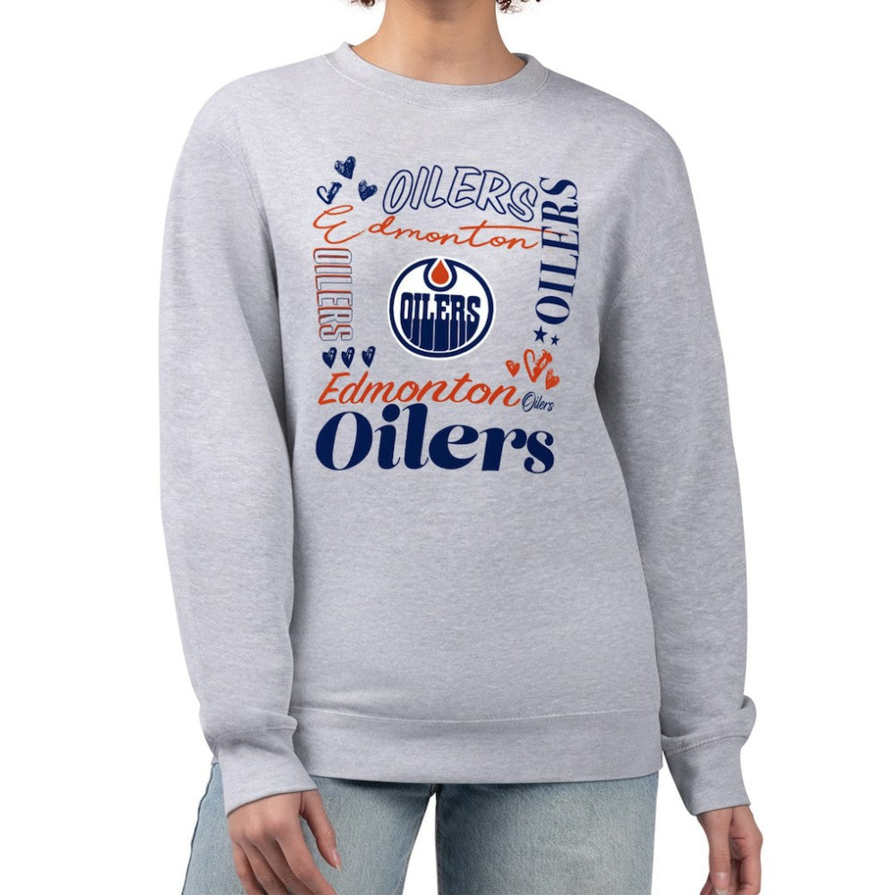 Edmonton Oilers - G-III 4Her by Carl Banks Women's Collage Graphic Fleece Long Sleeve Pullover Sweatshirt Heather Gray