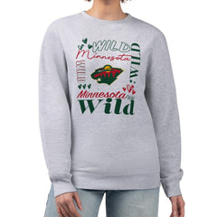 Minnesota Wild - G-III 4Her by Carl Banks Women's Collage Graphic Fleece Long Sleeve Pullover Sweatshirt Heather Gray