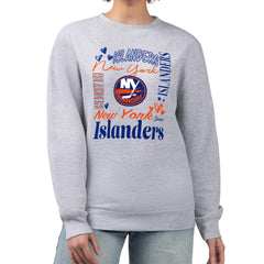 New York Islanders - G-III 4Her by Carl Banks Women's Collage Graphic Fleece Long Sleeve Pullover Sweatshirt Heather Gray