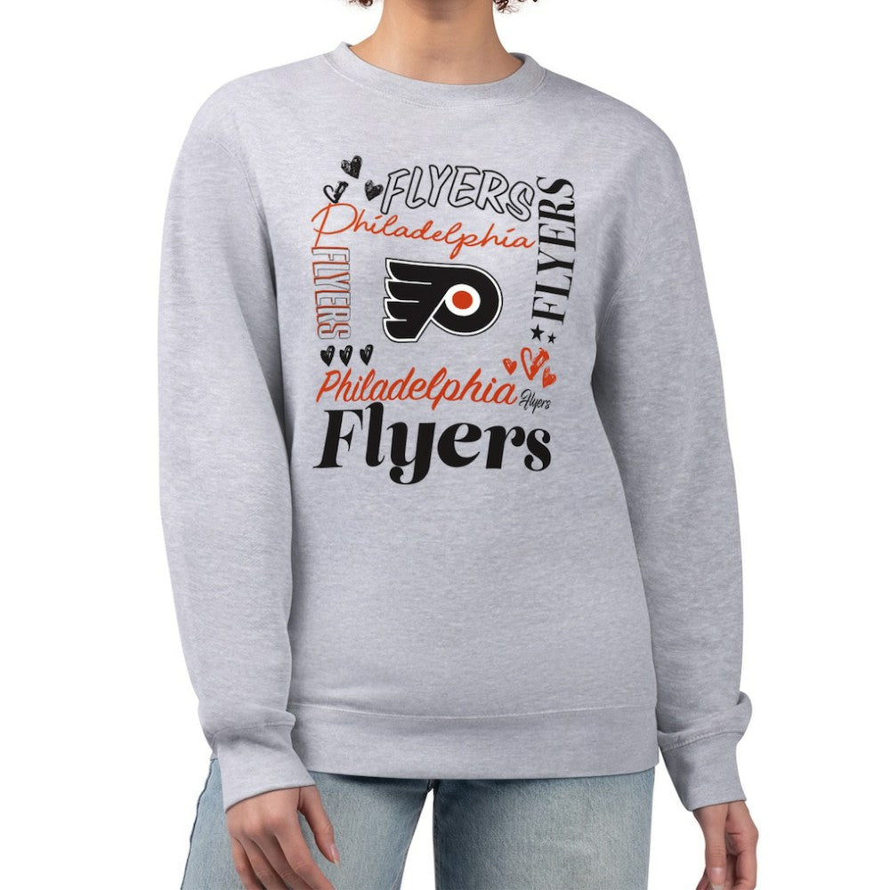 Philadelphia Flyers - G-III 4Her by Carl Banks Women's Collage Graphic Fleece Long Sleeve Pullover Sweatshirt Heather Gray